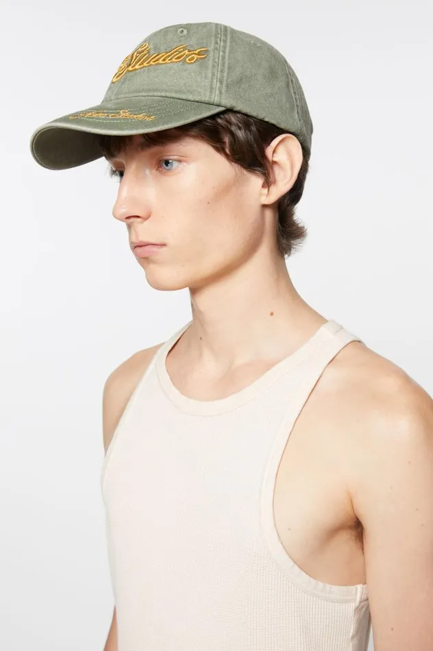Acne Studios Logo Cap Sage Green Women Hats