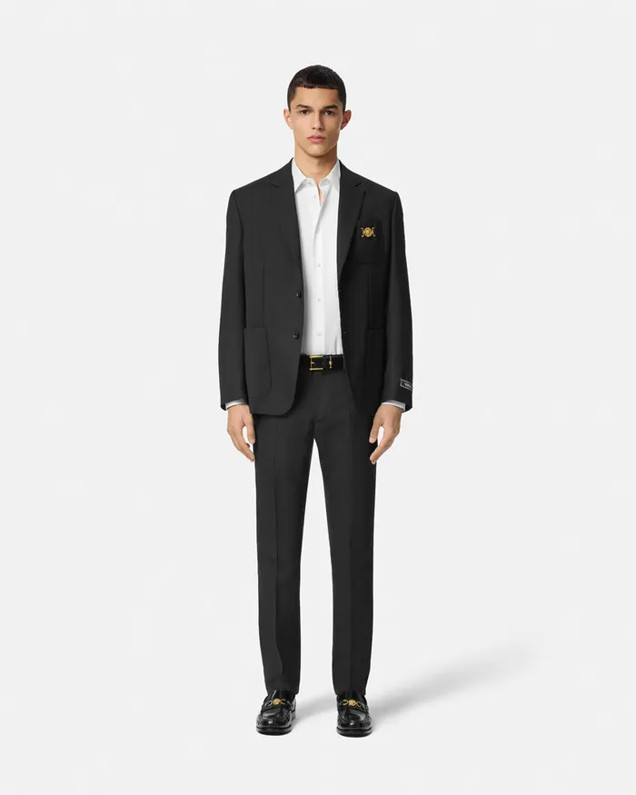 Blazers and Suits Men Versace Wool Formal Pants Black