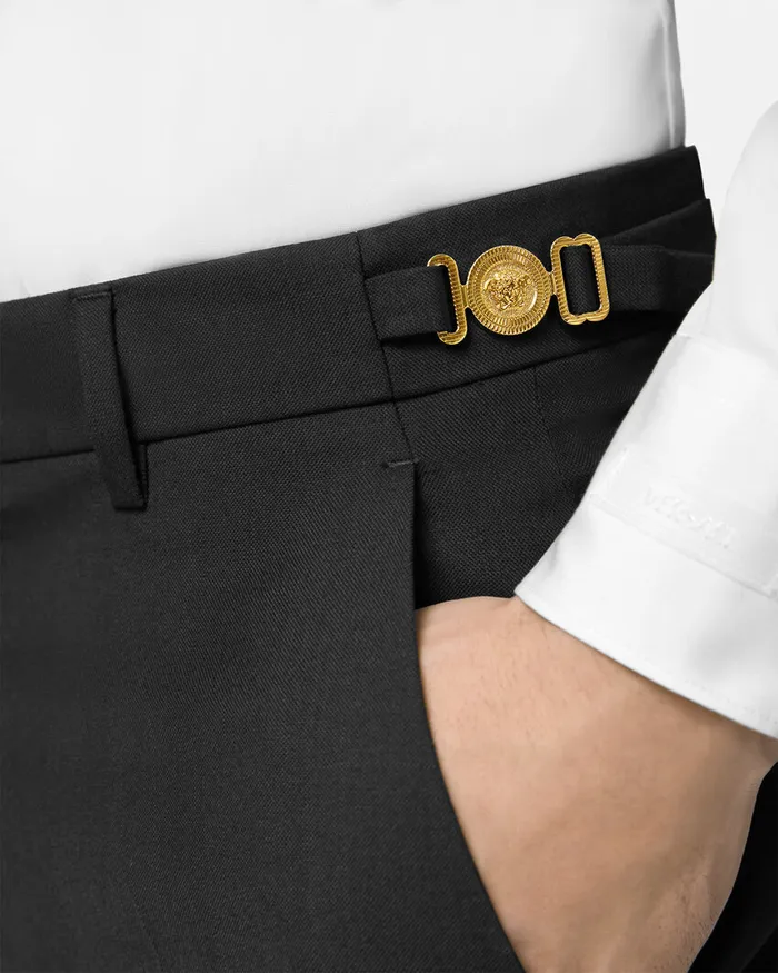 Blazers and Suits Men Versace Wool Formal Pants Black