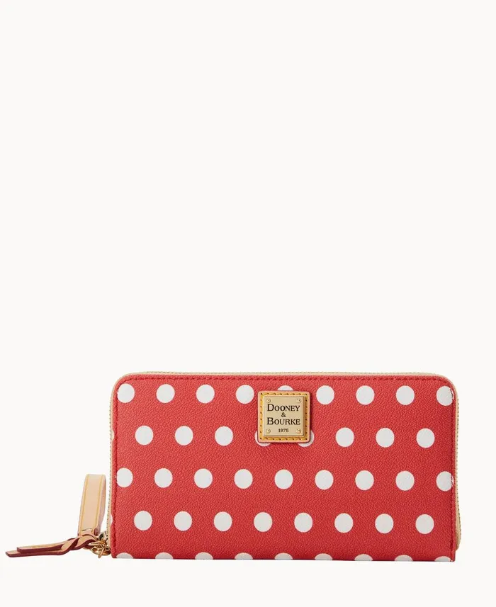 Dooney and Bourke Wallets Polka Dot Large Zip Around Wallet Red 8211 WomenMen