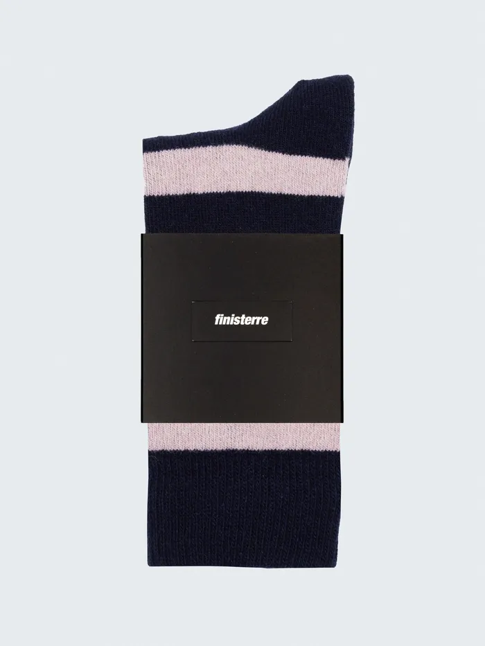 Finisterre Socks MenWomen Classic Wool Striped Sock Navypink Smoke