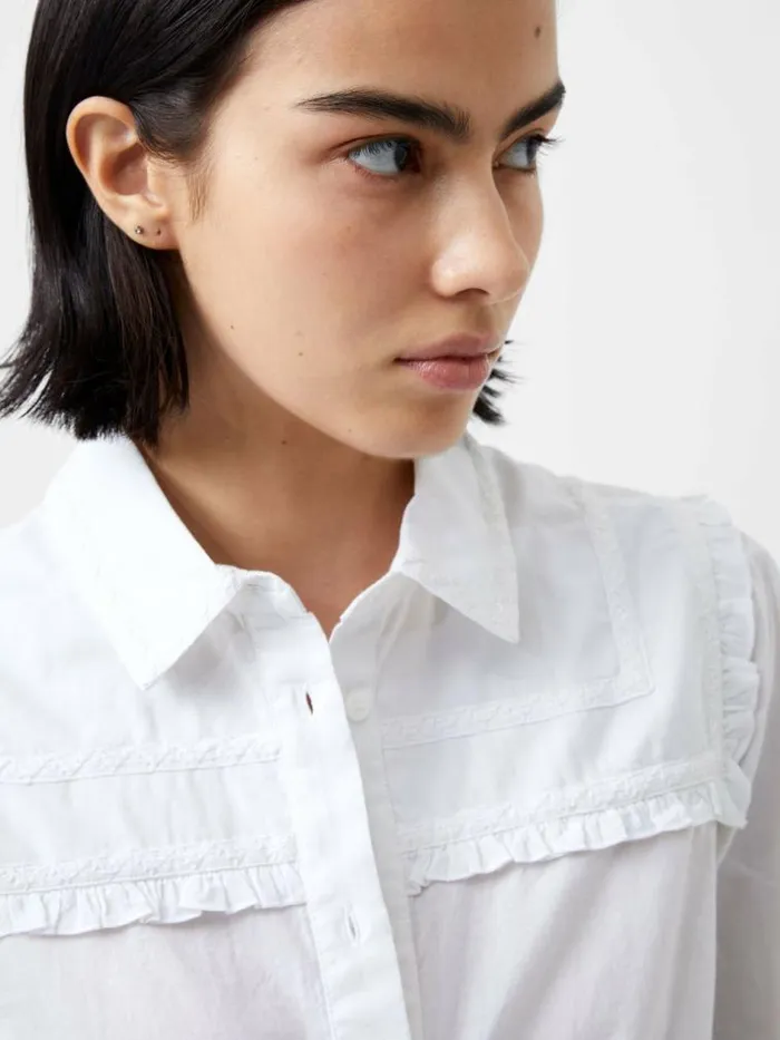 French Connection Amelie Cambric Embroidered Shirt Linen White Women Tops