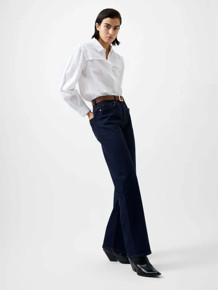 French Connection Amelie Cambric Embroidered Shirt Linen White Women Tops