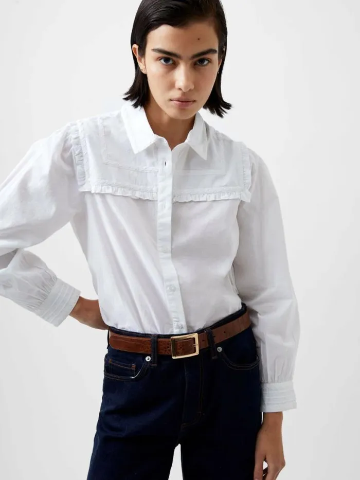 French Connection Amelie Cambric Embroidered Shirt Linen White Women Tops