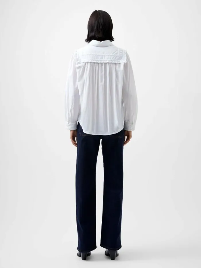 French Connection Amelie Cambric Embroidered Shirt Linen White Women Tops
