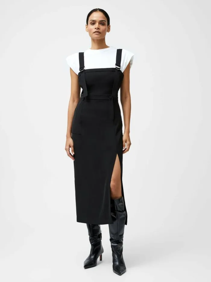 French Connection Harrie Suiting Pinafore Midi Dress Black Women Dresses