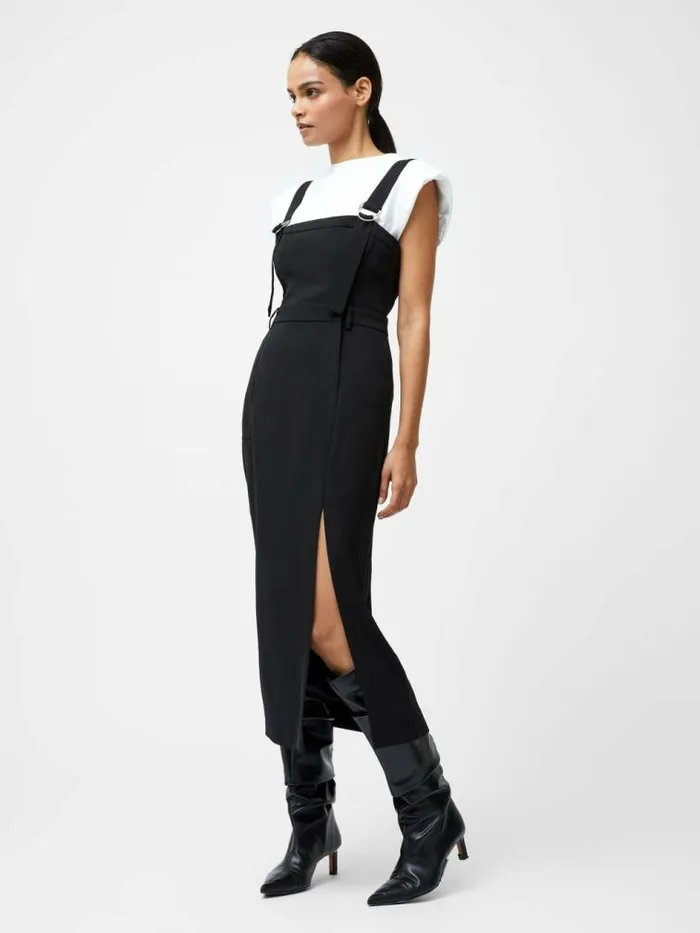 French Connection Harrie Suiting Pinafore Midi Dress Black Women Dresses