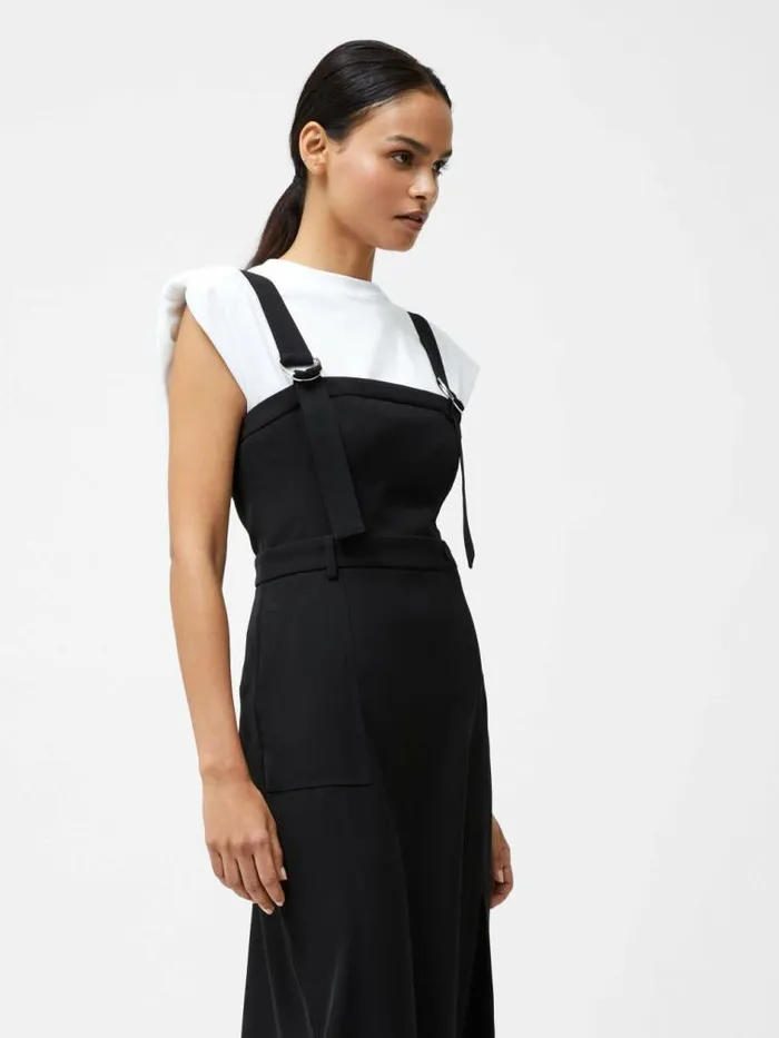 French Connection Harrie Suiting Pinafore Midi Dress Black Women Dresses