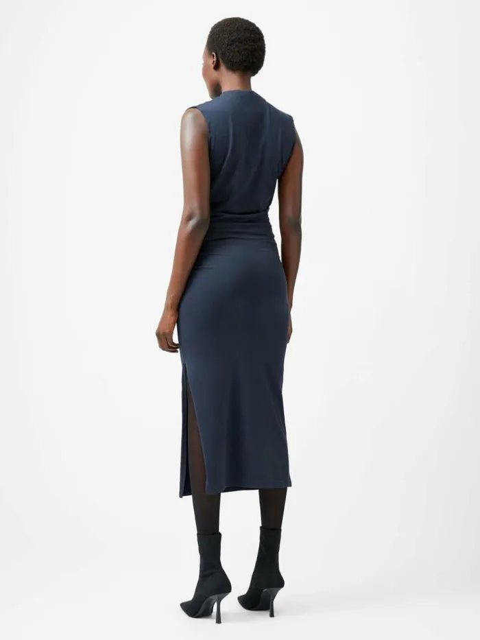 French Connection Rallie Cross Over Neck Ruched Midi Dress Navy Women Dresses