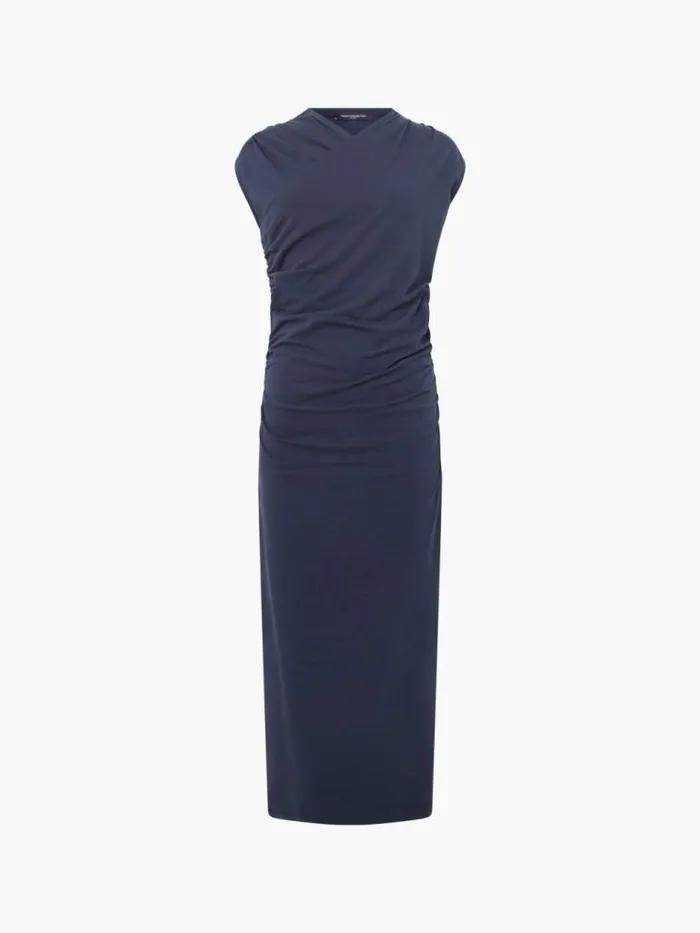 French Connection Rallie Cross Over Neck Ruched Midi Dress Navy Women Dresses