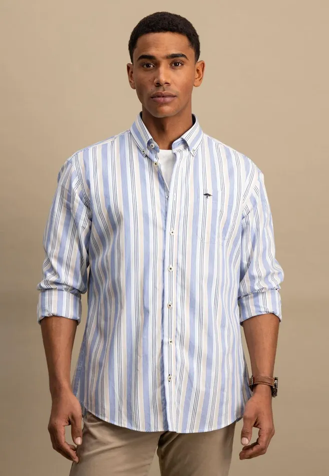 FYNCHHATTON Fine Striped Shirt With Buttondown Collar Summer Breezestrong Blue Men Shirts FYNCHHATTON Fine Striped Shirt With Buttondown Collar Summer Breezestrong Blue Men Shirts