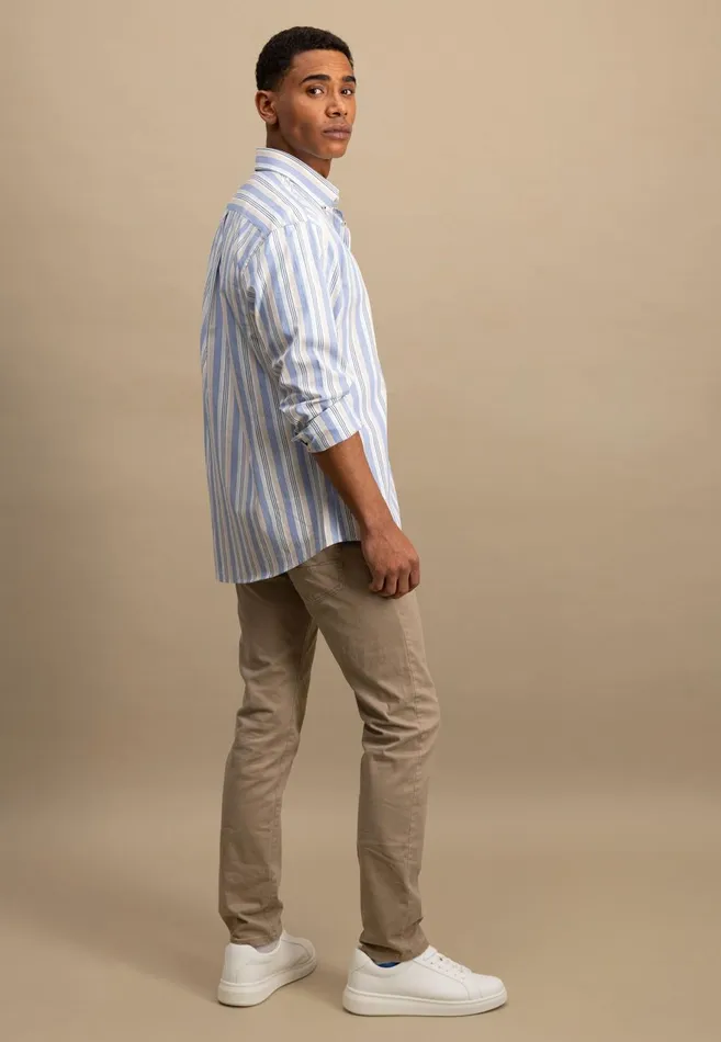 FYNCHHATTON Fine Striped Shirt With Buttondown Collar Summer Breezestrong Blue Men Shirts