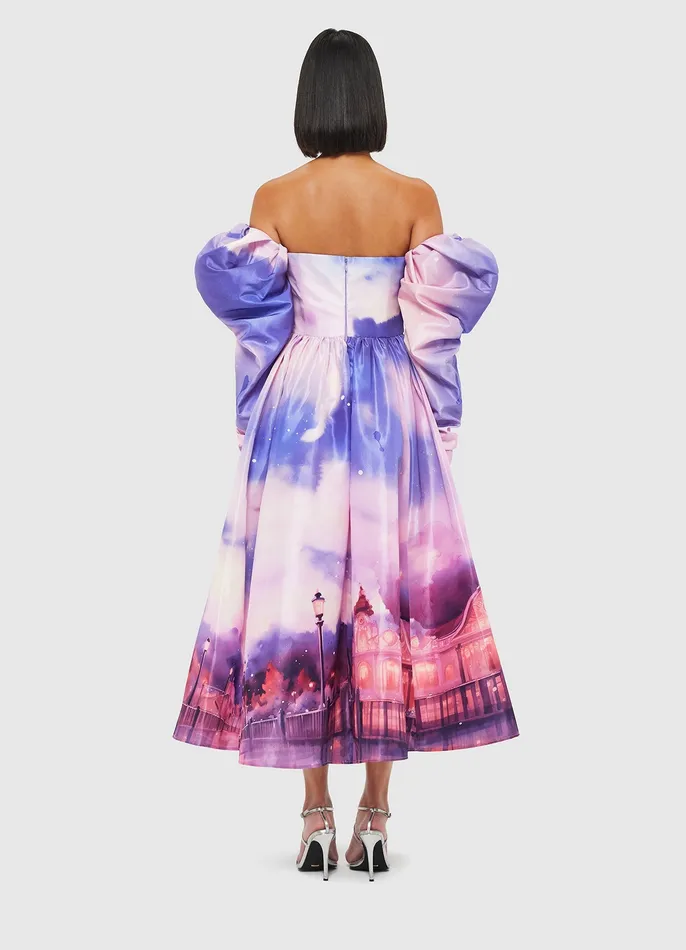 Ina Off Shoulder Bustier Midi Dress 8211 Fairground Print Dresses and Jumpsuits LEO LIN Women