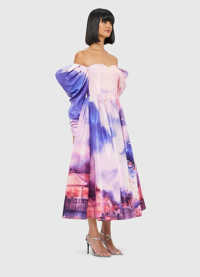 Ina Off Shoulder Bustier Midi Dress 8211 Fairground Print Dresses and Jumpsuits LEO LIN Women
