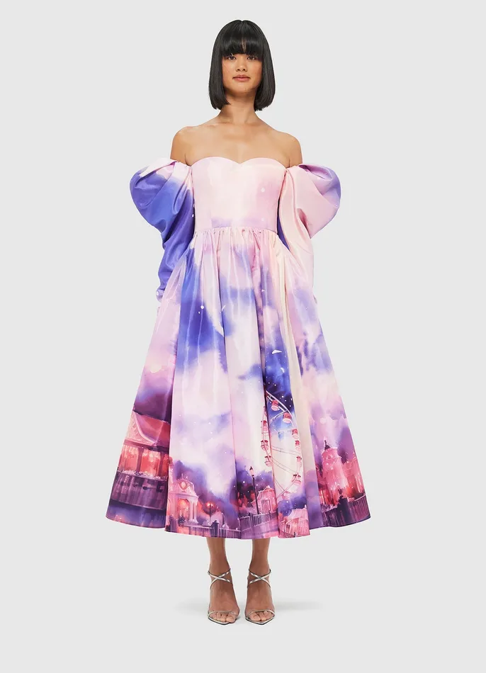 Ina Off Shoulder Bustier Midi Dress 8211 Fairground Print Dresses and Jumpsuits LEO LIN Women