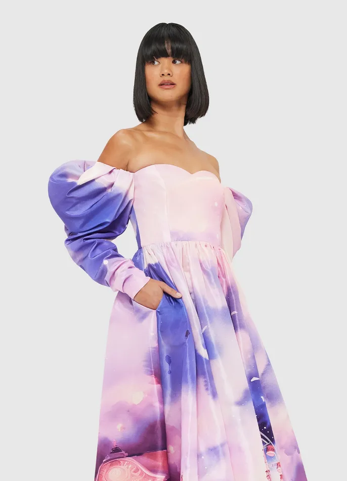 Ina Off Shoulder Bustier Midi Dress 8211 Fairground Print Dresses and Jumpsuits LEO LIN Women