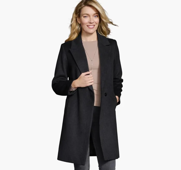 Johnston and Murphy WoolBlend Coat With Removable Knit Collar Black Women Coats Jackets and Vests