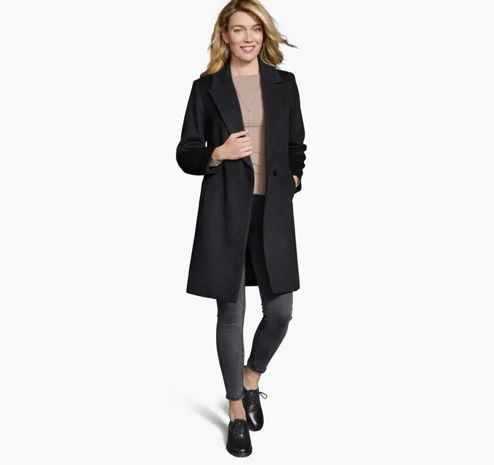 Johnston and Murphy WoolBlend Coat With Removable Knit Collar Black Women Coats Jackets and Vests