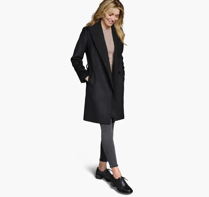 Johnston and Murphy WoolBlend Coat With Removable Knit Collar Black Women Coats Jackets and Vests