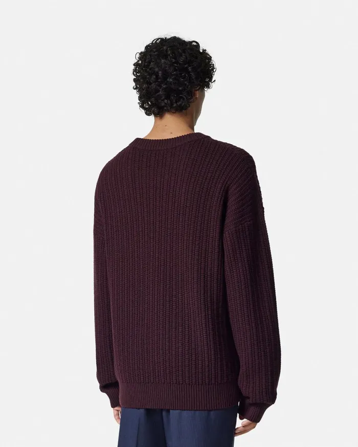 Knitwear Men Versace Embroidered Medusa CableKnit Sweater Brown