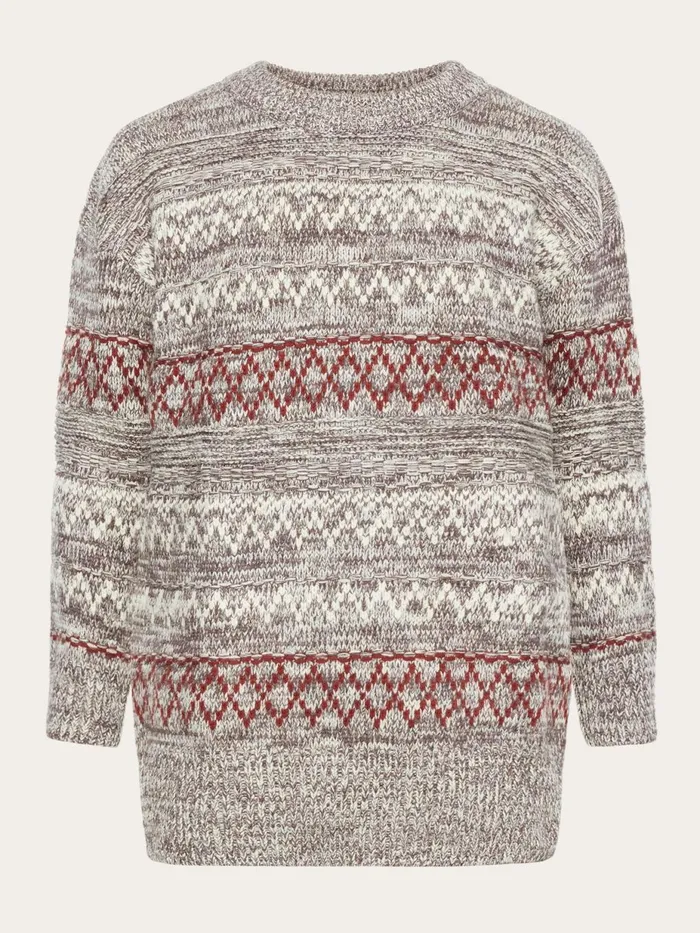 KnowledgeCotton Apparel Knits Lambswool Pattern Loose Crew Neck Rws 8211 Women