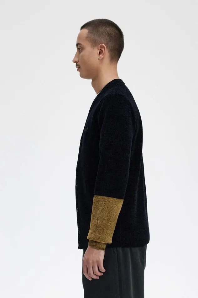 Men Colour Block Chenille Cardigan Black Fred Perry Knitwear