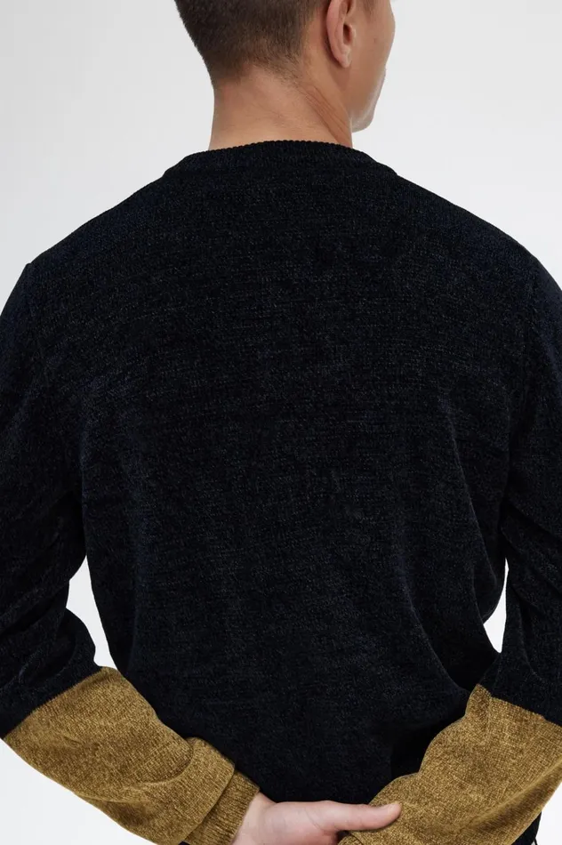 Men Colour Block Chenille Cardigan Black Fred Perry Knitwear