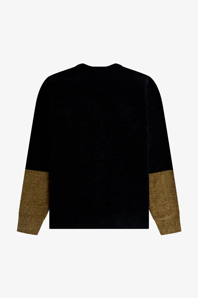 Men Colour Block Chenille Cardigan Black Fred Perry Knitwear