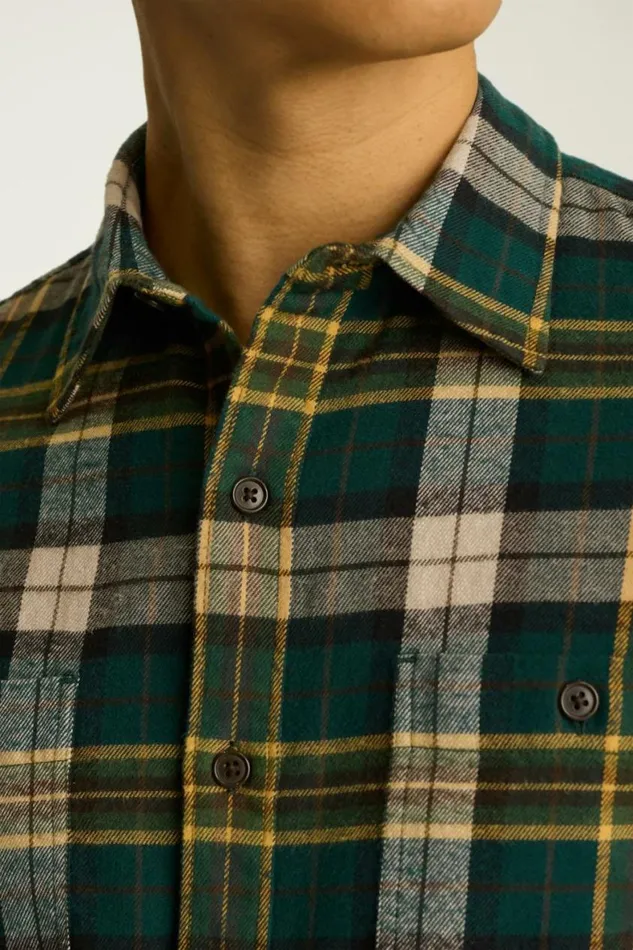 Men Fireside Flannel Shirt Khaki Green Blakely Plaid Bonobos Overshirts