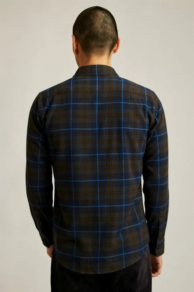 Men Fireside Flannel Shirt Navy Fudge Plaid Bonobos Overshirts