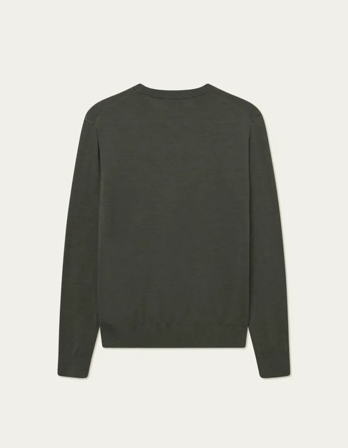 Men Greyson Merino Knit 8211 Forest Green Melange Les Deux Knitwear