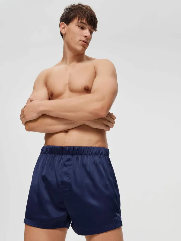 Men Navy Satin Boxer Short Navy Peter Alexander Satin