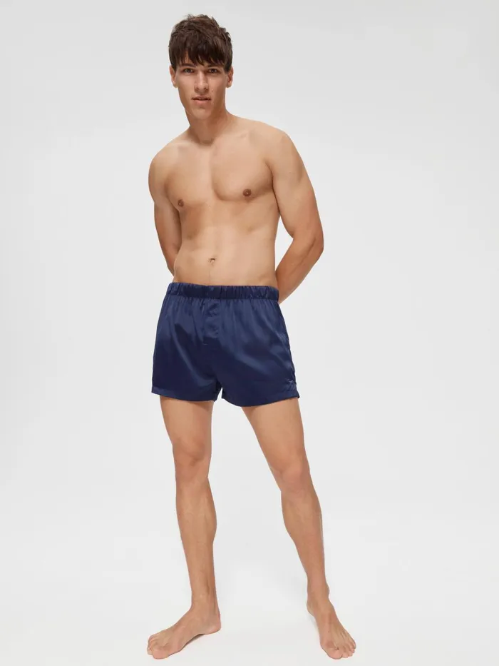 Men Navy Satin Boxer Short Navy Peter Alexander Satin