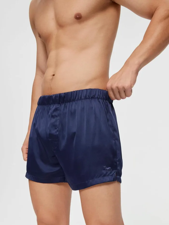 Men Navy Satin Boxer Short Navy Peter Alexander Satin
