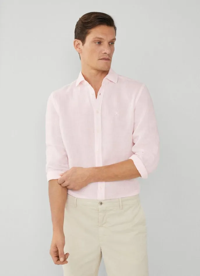 Men Shirts Hackett London Slim Fit Linen Shirt Pink
