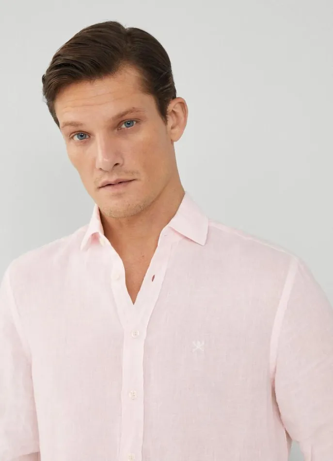 Men Shirts Hackett London Slim Fit Linen Shirt Pink