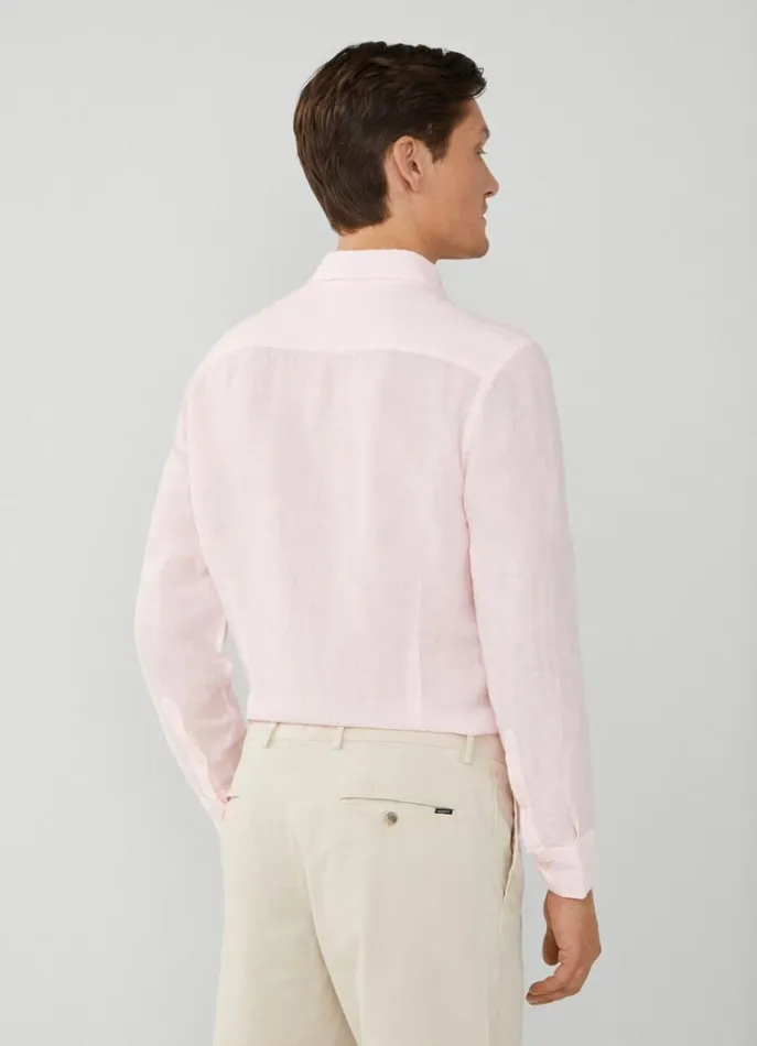 Men Shirts Hackett London Slim Fit Linen Shirt Pink