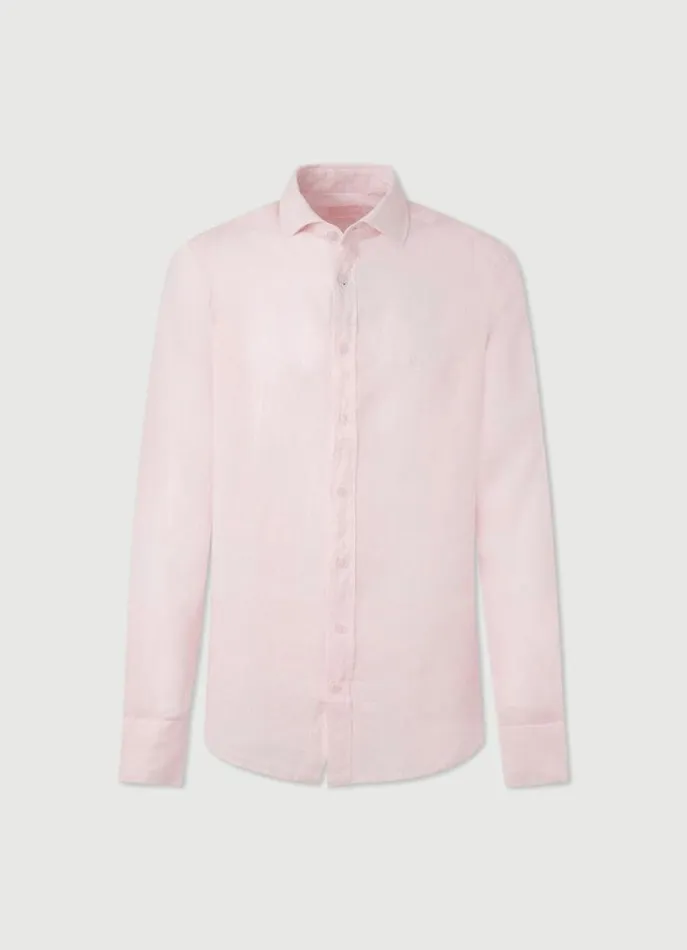 Men Shirts Hackett London Slim Fit Linen Shirt Pink