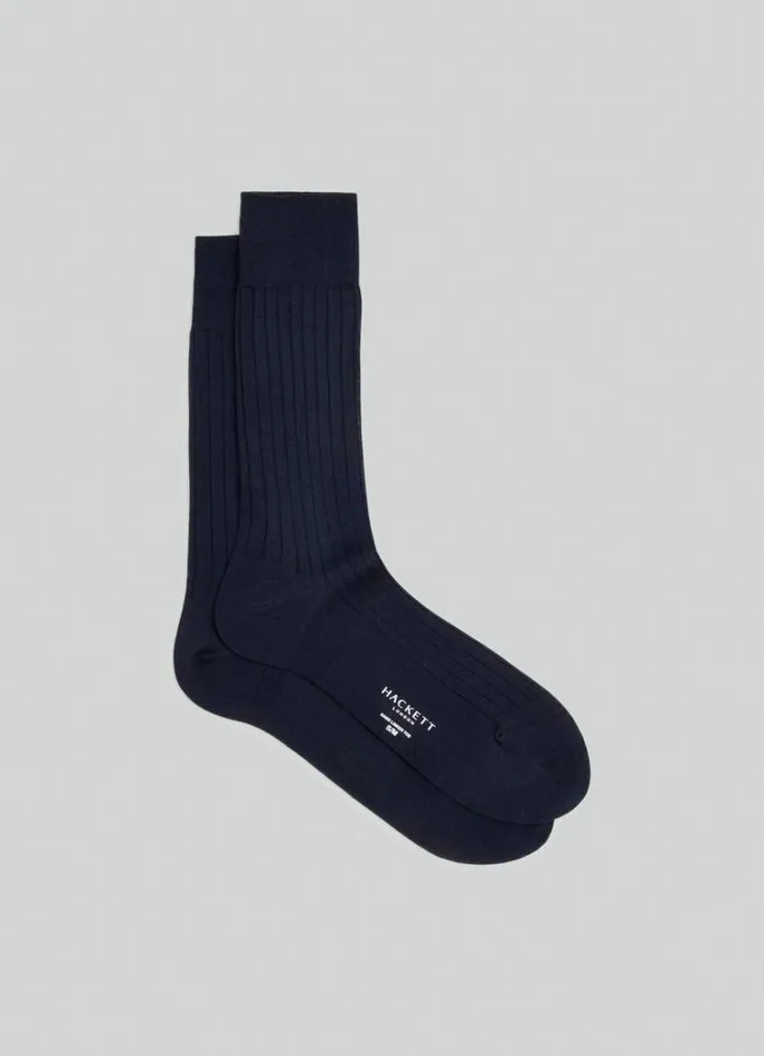 Men Socks and Underwear Hackett London Ribbed Cotton Socks Navy