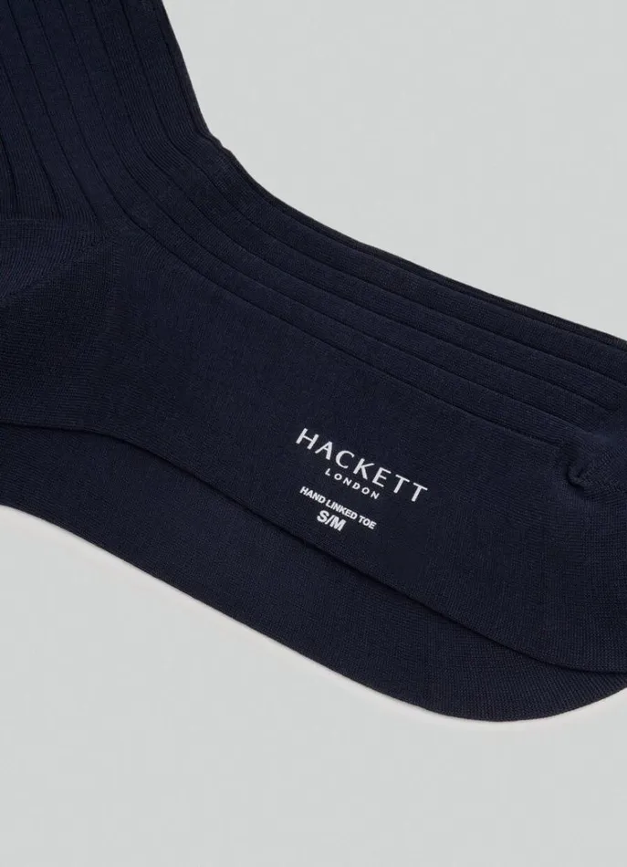 Men Socks and Underwear Hackett London Ribbed Cotton Socks Navy