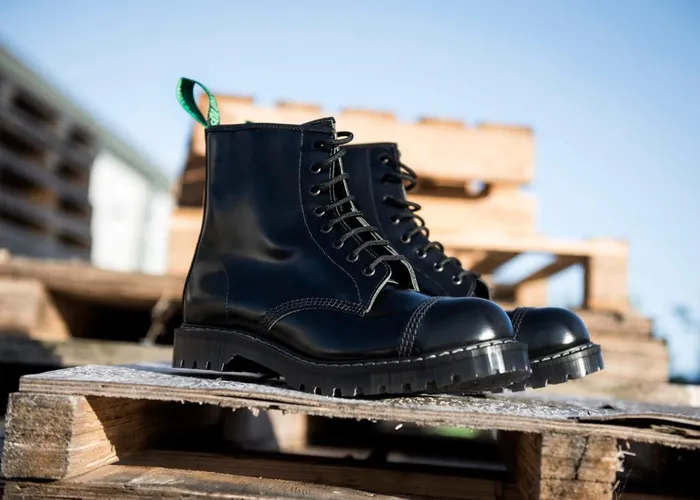 Men Solovair Steel Toe Boots Black 8 Eye Steel Toe Derby Boot