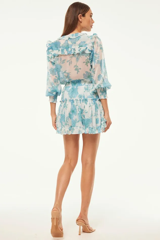 MISA Los Angeles SACHA TOP Turquoise Flora Chiffon Women Tops