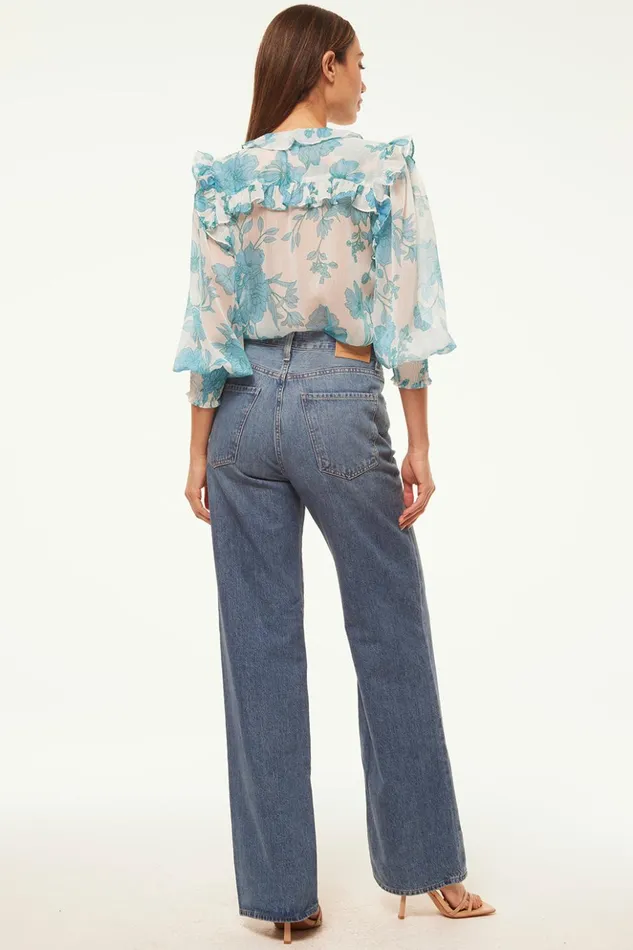 MISA Los Angeles SACHA TOP Turquoise Flora Chiffon Women Tops