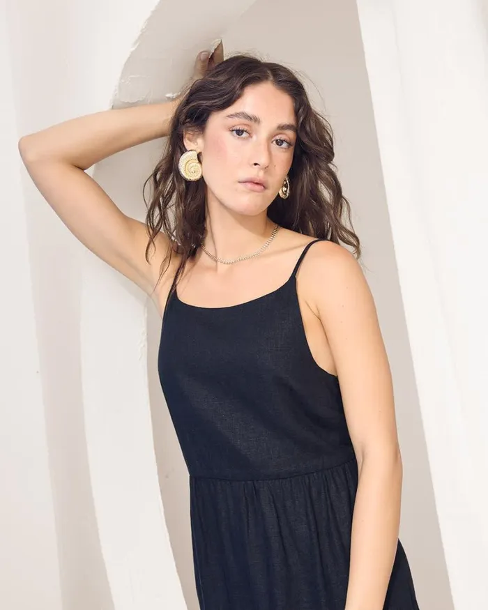 RWandCO Dresses Sleeveless SquareNeck LinenBlend Straight Maxi Dress Black 8211 Women RWandCO Dresses Sleeveless SquareNeck LinenBlend Straight Maxi Dress Black 8211 Women