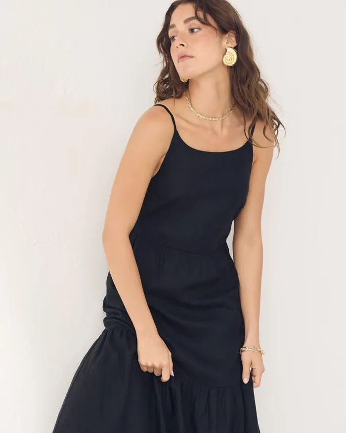 RWandCO Dresses Sleeveless SquareNeck LinenBlend Straight Maxi Dress Black 8211 Women RWandCO Dresses Sleeveless SquareNeck LinenBlend Straight Maxi Dress Black 8211 Women