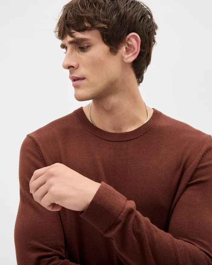 RWandCO Sweaters and Cardigans Solid LongSleeve CrewNeck Sweater Cinnabar 8211 Men