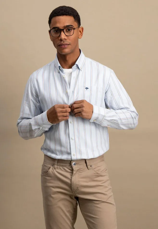 Shirts Men FYNCHHATTON Shirt With Buttondown Collar And Stripes Summer Breezeturf Green