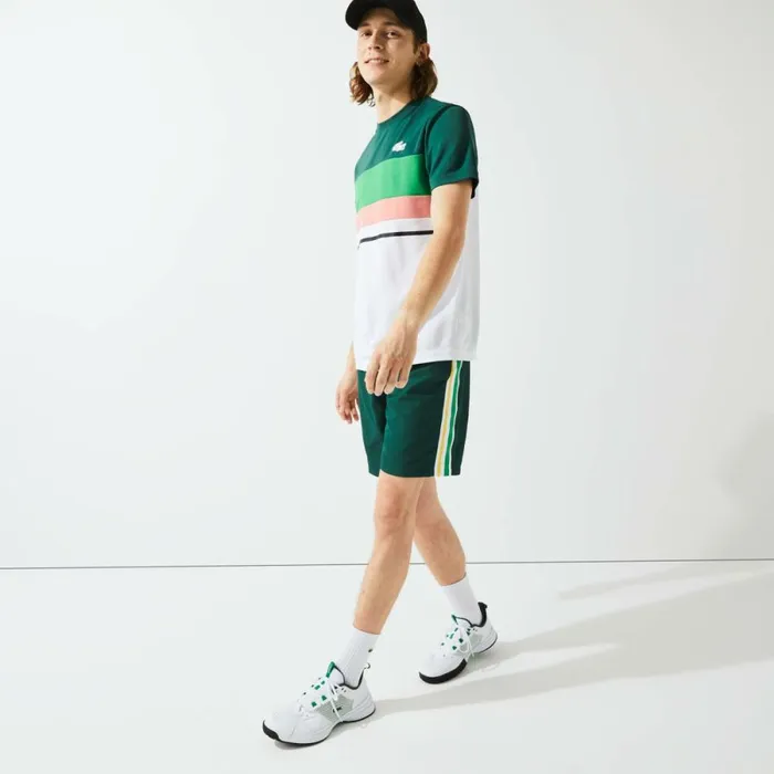 Shorts and Swim Men Lacoste Mens SPORT Contrast Bands Lightweight Shorts Green Yellow White 117