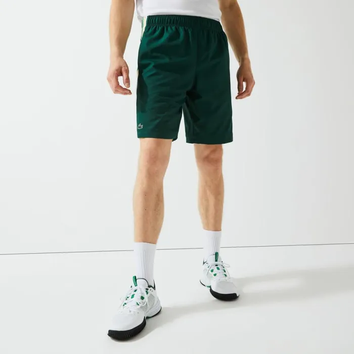 Shorts and Swim Men Lacoste Mens SPORT Contrast Bands Lightweight Shorts Green Yellow White 117