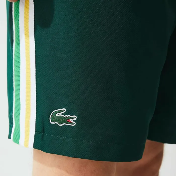 Shorts and Swim Men Lacoste Mens SPORT Contrast Bands Lightweight Shorts Green Yellow White 117